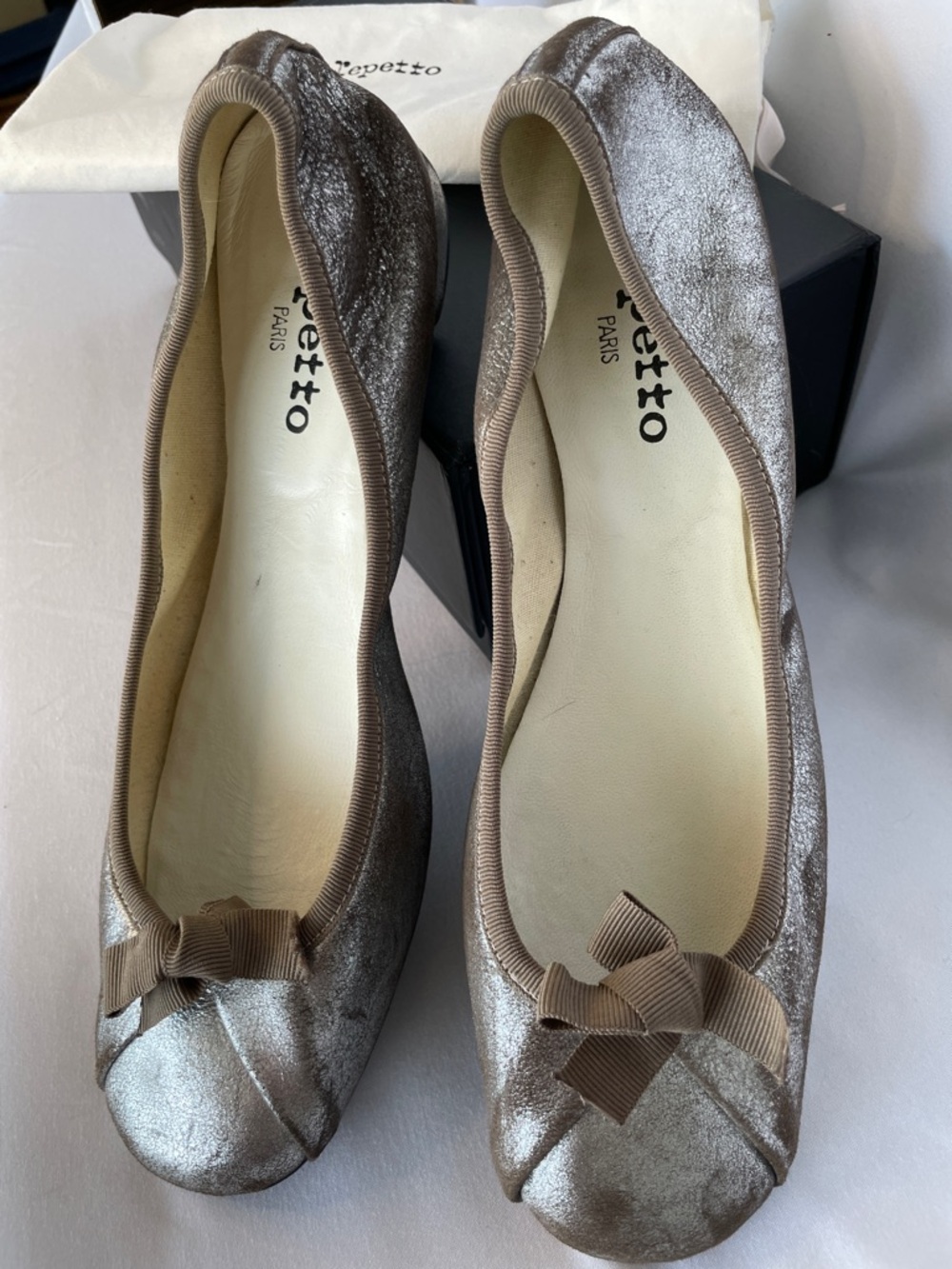 Repetto Bespoke Distressed Metallic Folded Toe Slight Heel Ballet Size 41